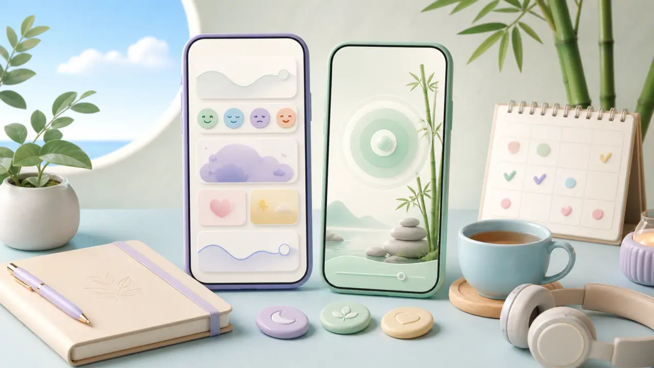 Illustration d'une interface apaisante pour une application anti-stress