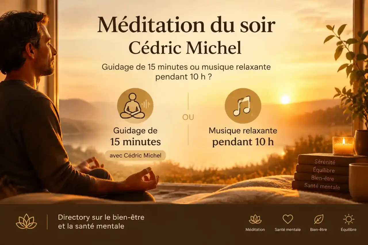Méditation du soir Cédric Michel : guidage de 15 minutes ou musique relaxante pendant 10 h ?