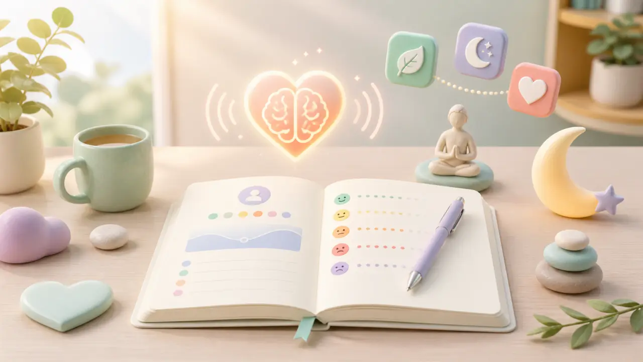 Illustration douce et abstraite liée au journaling et à l'apaisement mental