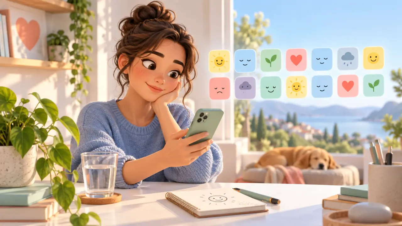 Interface abstraite de suivi de l’humeur dans une ambiance douce et apaisante