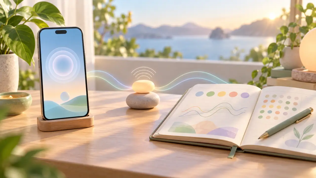 Interface en verre évoquant la méditation et le suivi des émotions